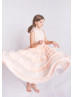 High Neck Peach Tulle Ruffled Twirl Flower Girl Dress